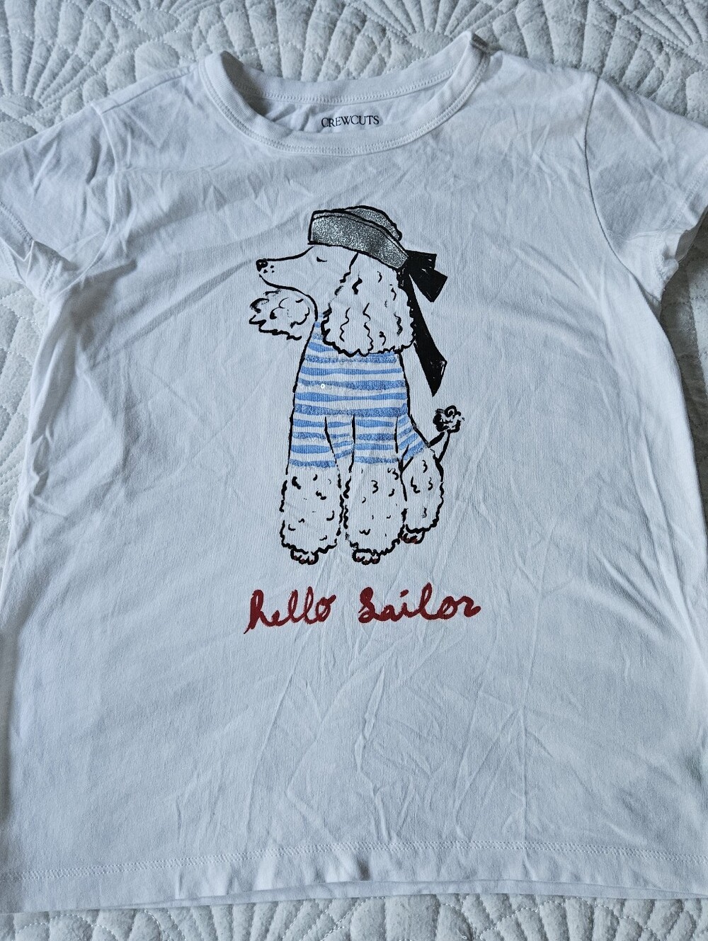 Crewcuts White Graphic Short Sleeve Tee with Blue-Striped Dog Motif